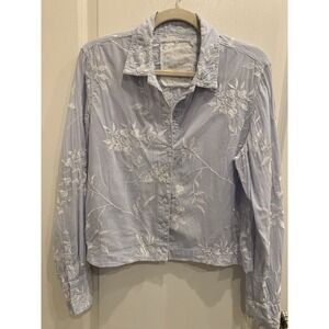 Cino Button Down Shirt Embroidered Size M Martinique Floral Embroidered Blue